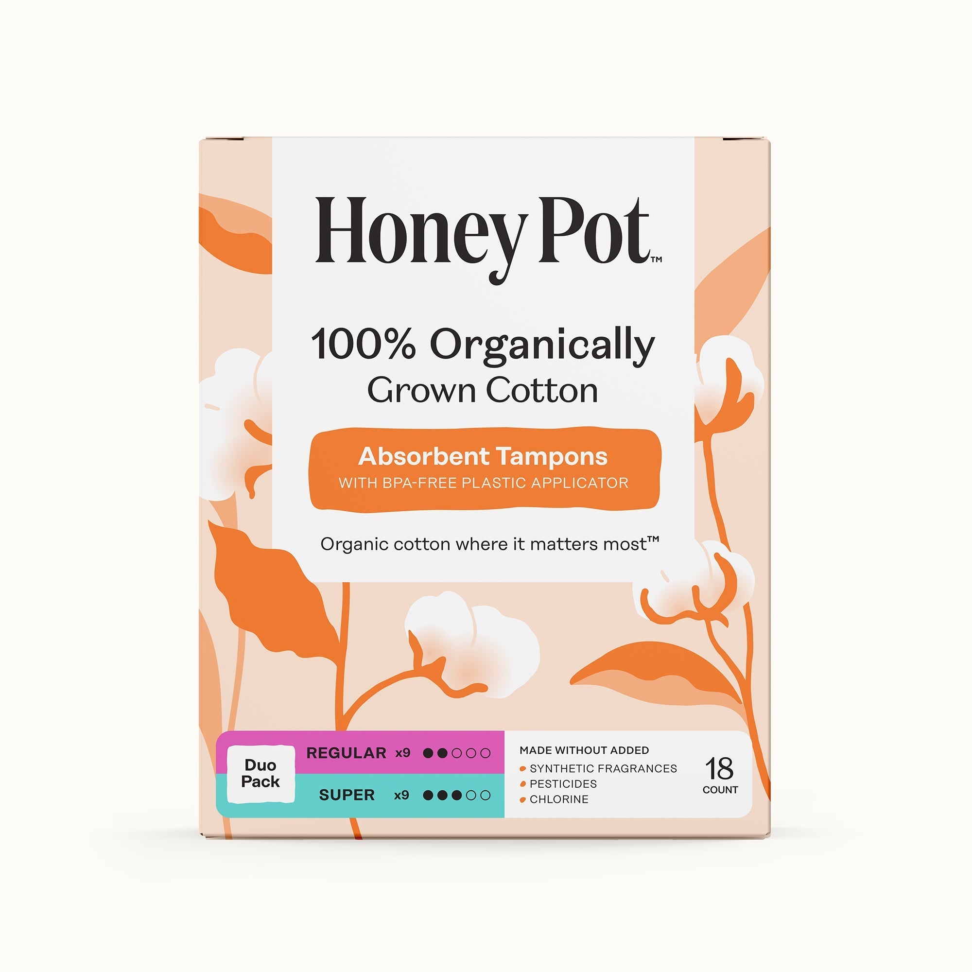 Duo Pack 100% Organically Grown Cotton BPA Free Plastic Applicator Tampons (OF3M)