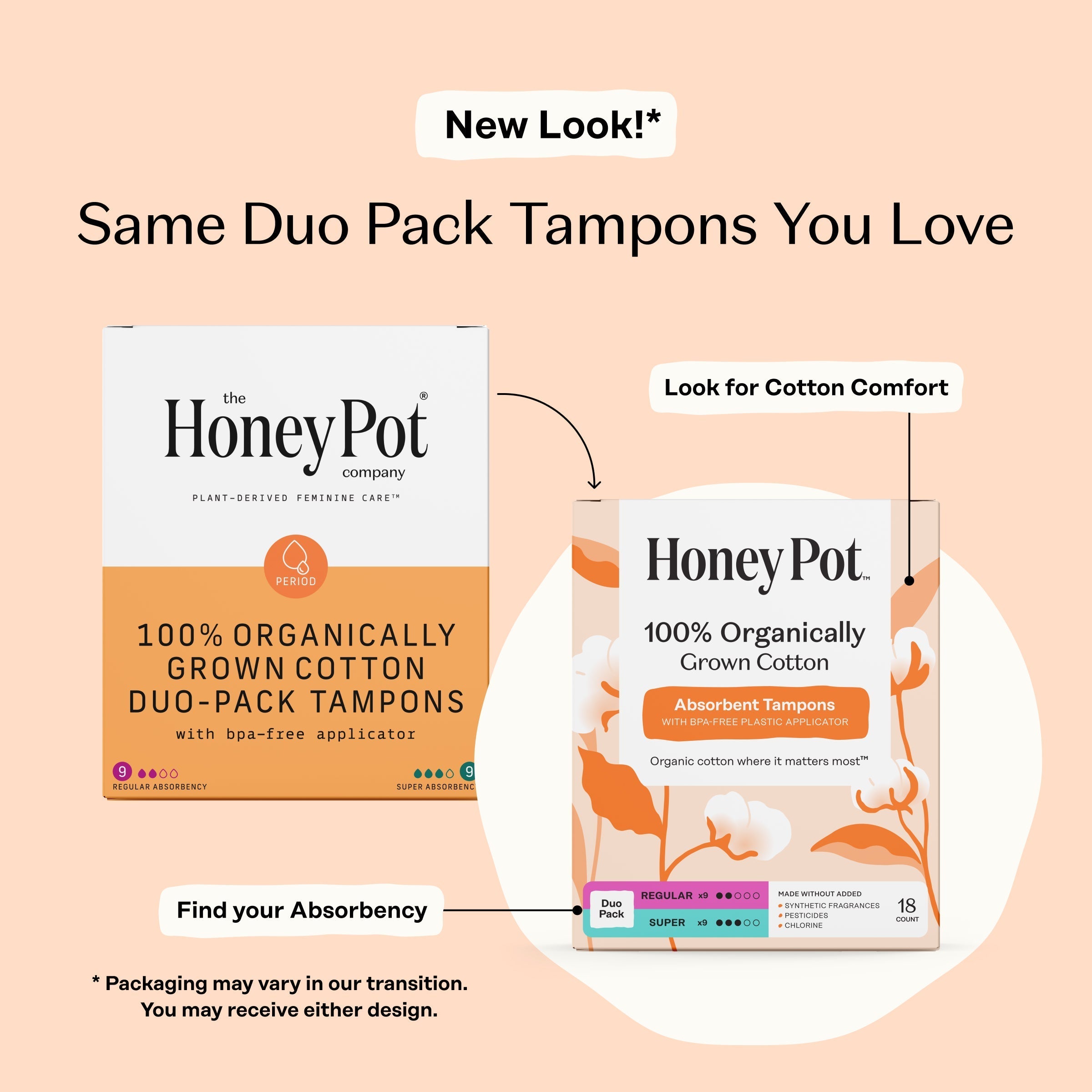 Duo Pack 100% Organically Grown Cotton BPA Free Plastic Applicator Tampons (OF3M)