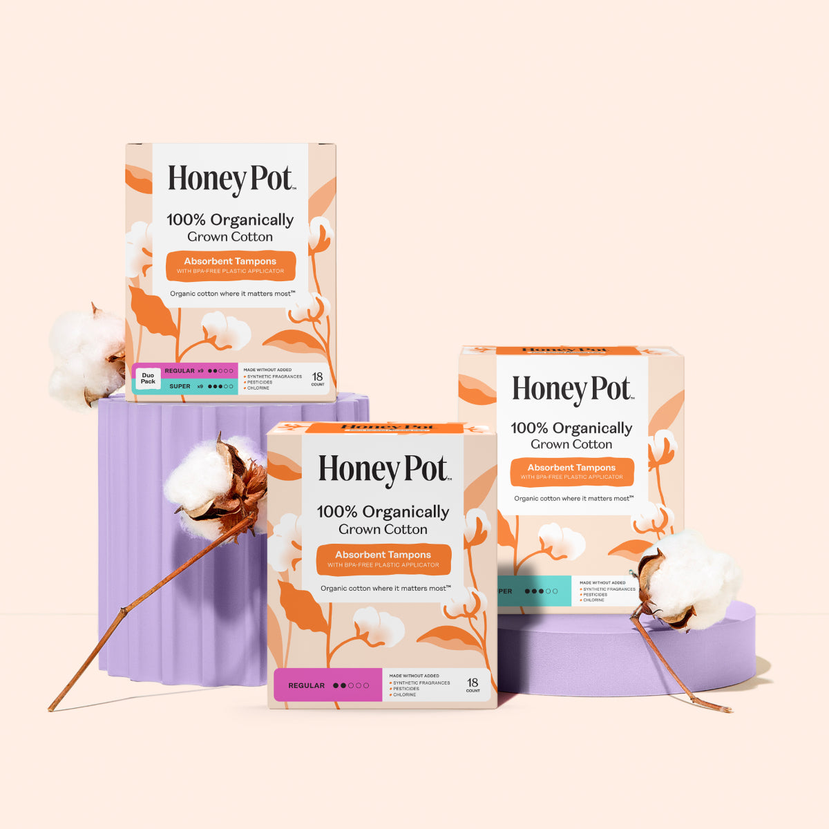 Super 100% Organically Grown Cotton BPA Free Plastic Applicator Tampons (7VKK)