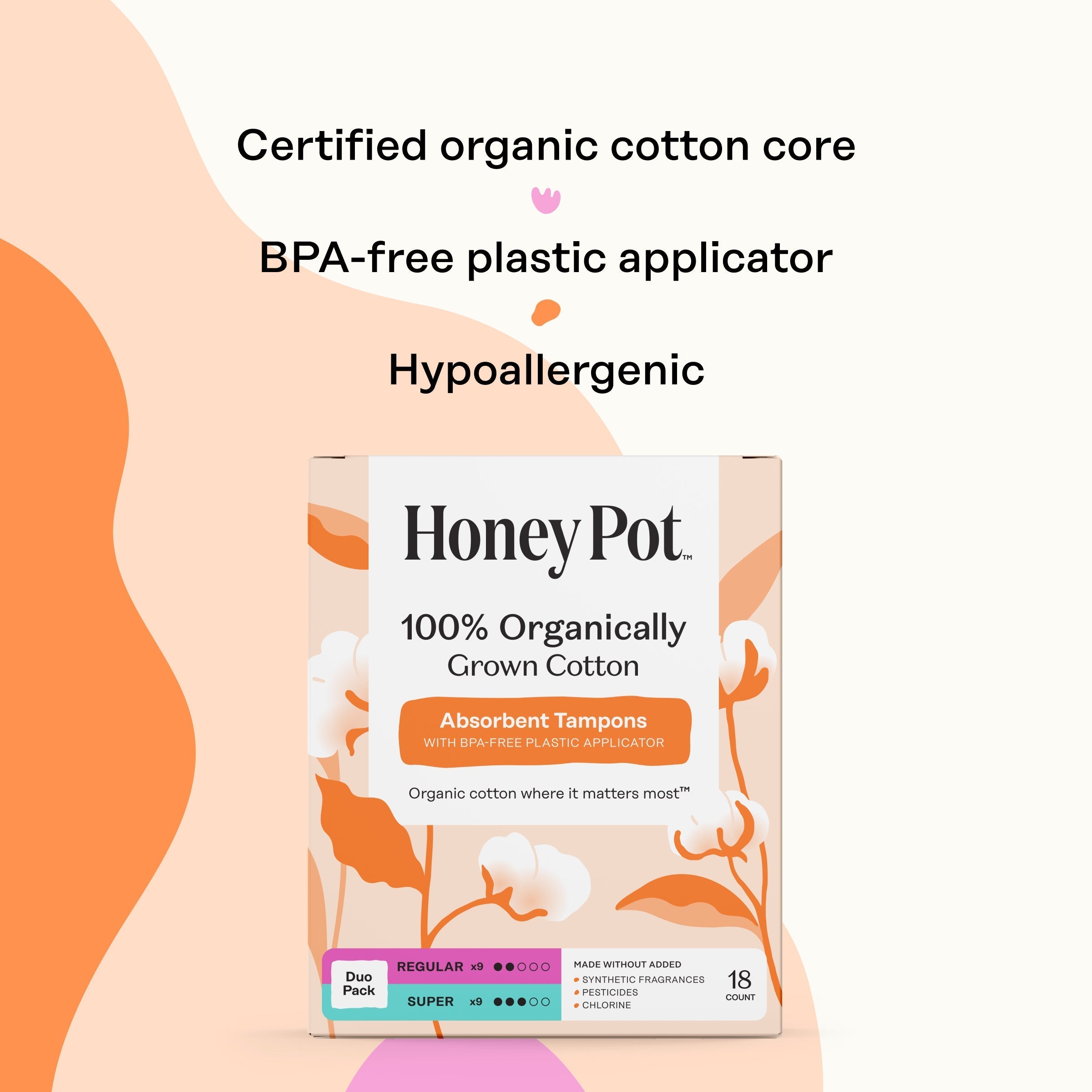 Duo Pack 100% Organically Grown Cotton BPA Free Plastic Applicator Tampons (76O9)