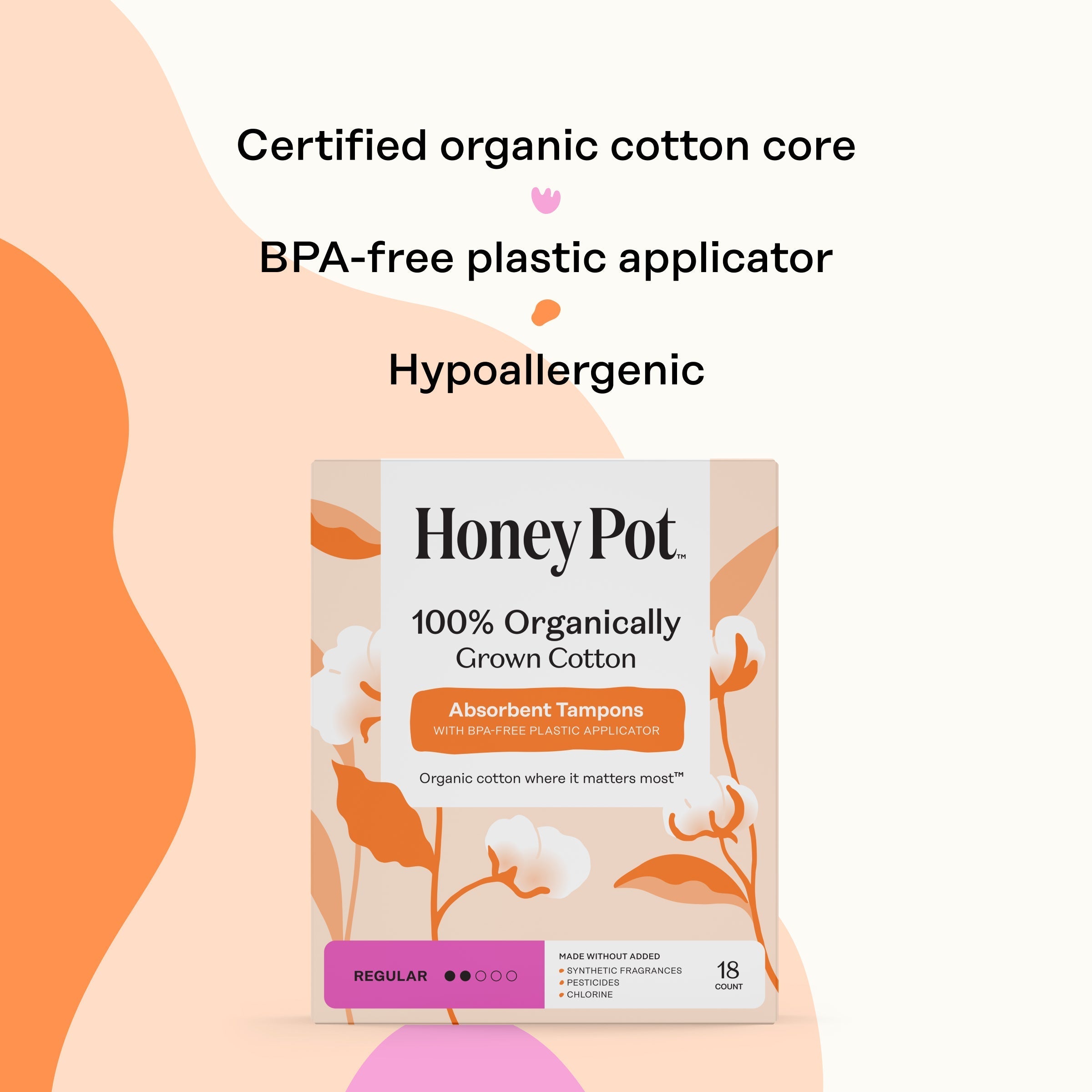 Regular 100% Organically Grown Cotton BPA Free Plastic Applicator Tampons (UVNS)