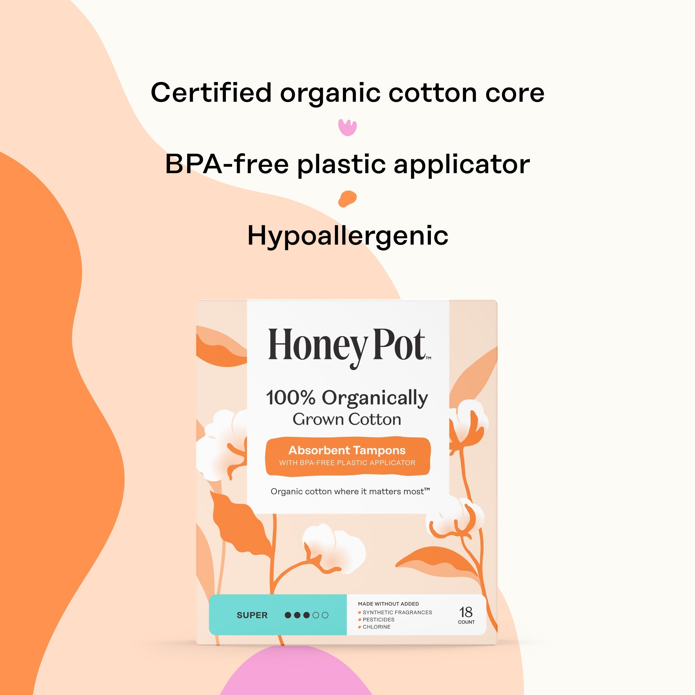 Super 100% Organically Grown Cotton BPA Free Plastic Applicator Tampons (7VKK)
