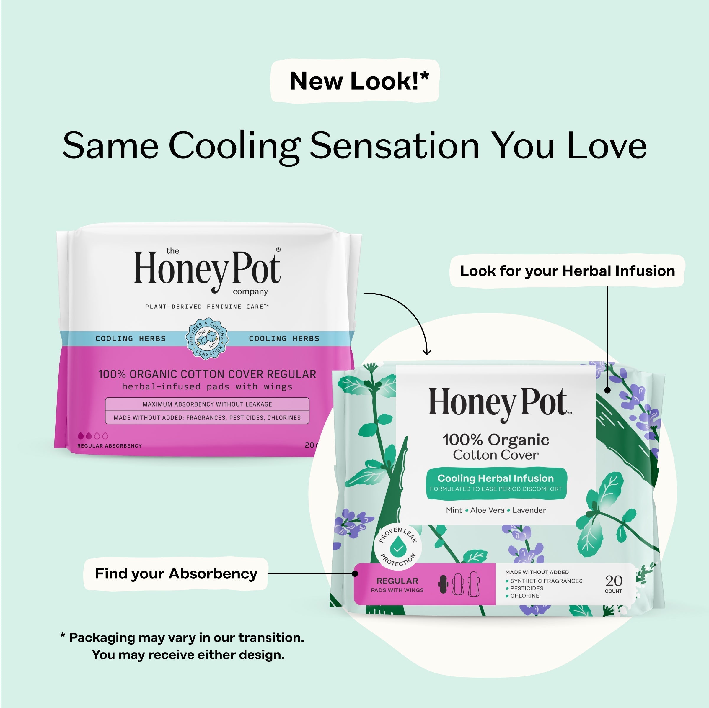 Organic Cotton Cover Cooling Herbal Infusion Regular Pads (XVDP)