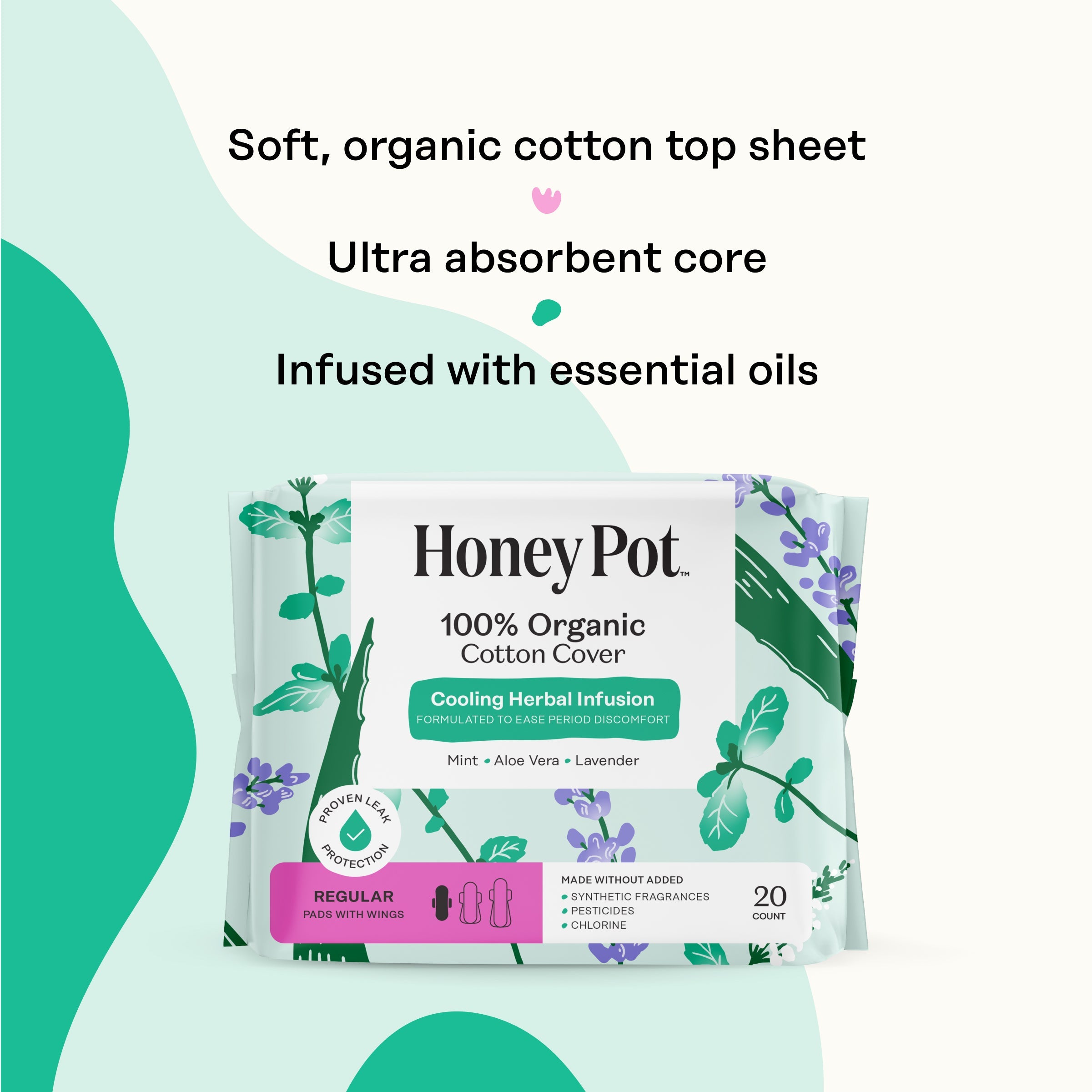 Organic Cotton Cover Cooling Herbal Infusion Regular Pads (XVDP)