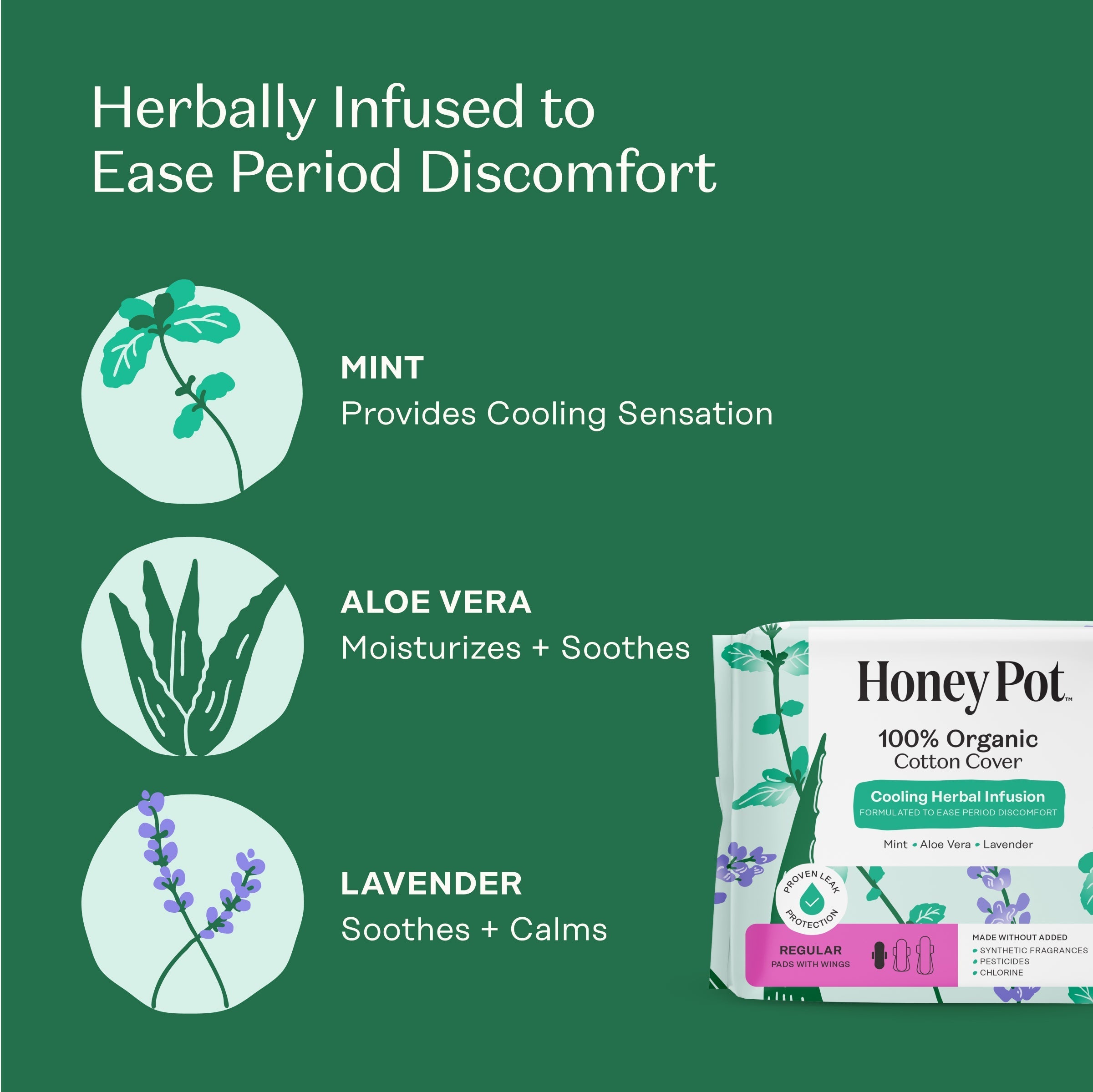 Organic Cotton Cover Cooling Herbal Infusion Regular Pads (XVDP)