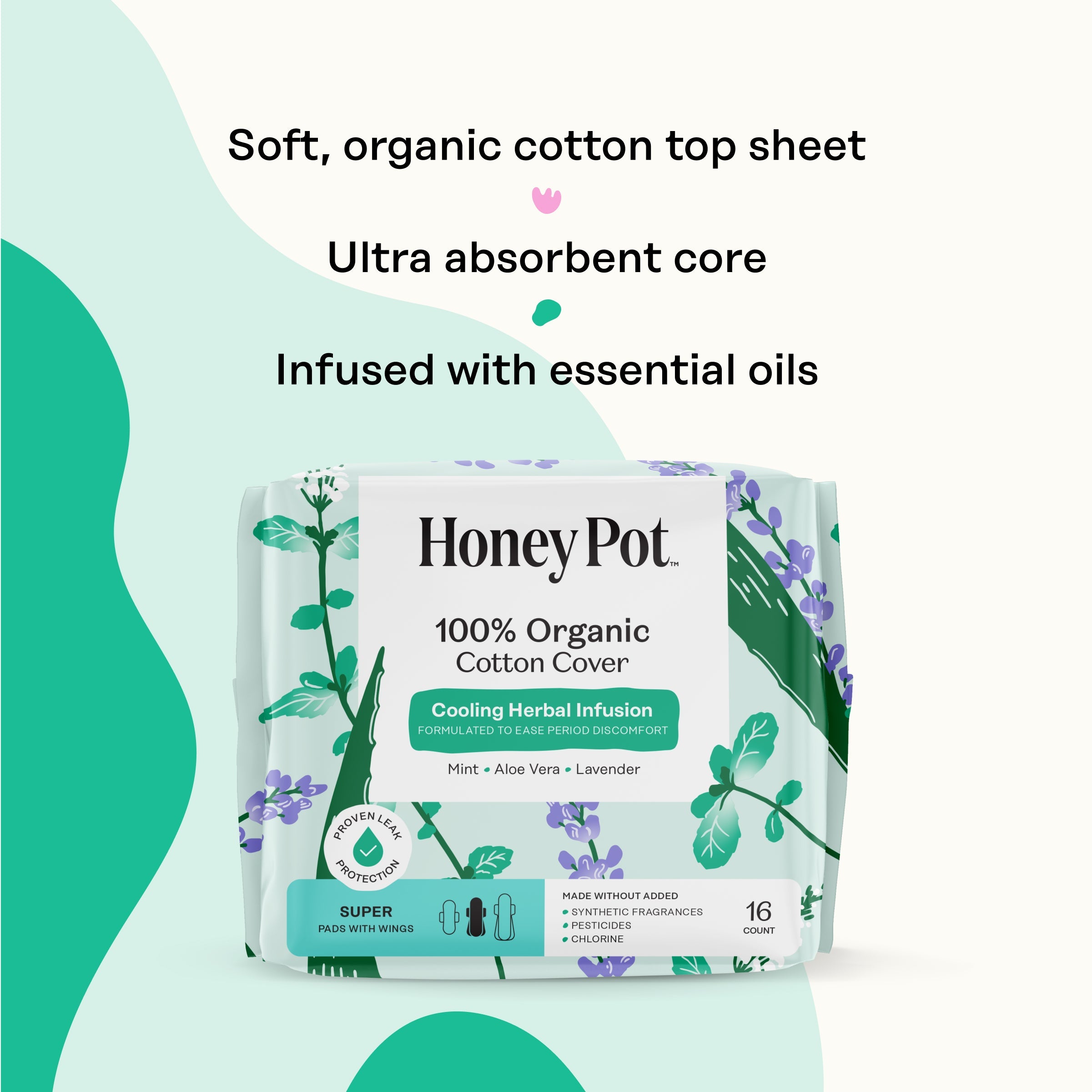 Organic Cotton Cover Cooling Herbal Infusion Super Pads (THVD)