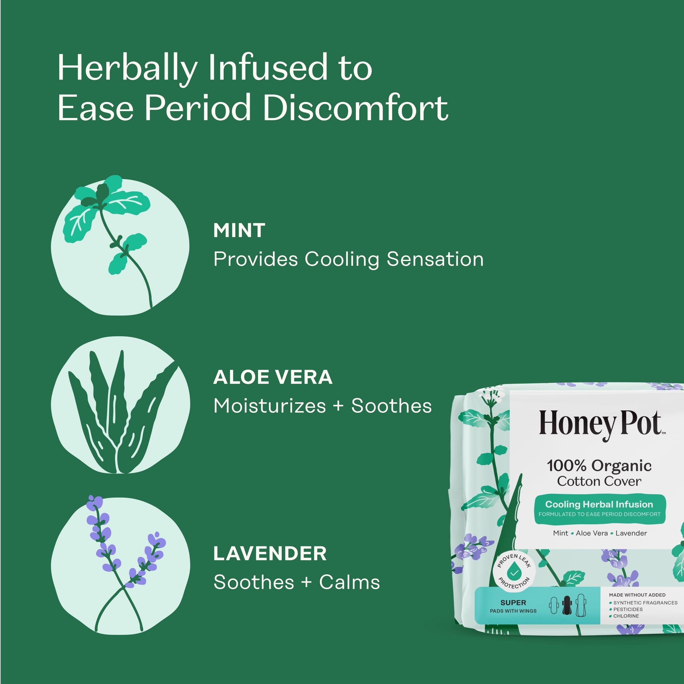 Organic Cotton Cover Cooling Herbal Infusion Super Pads (THVD)