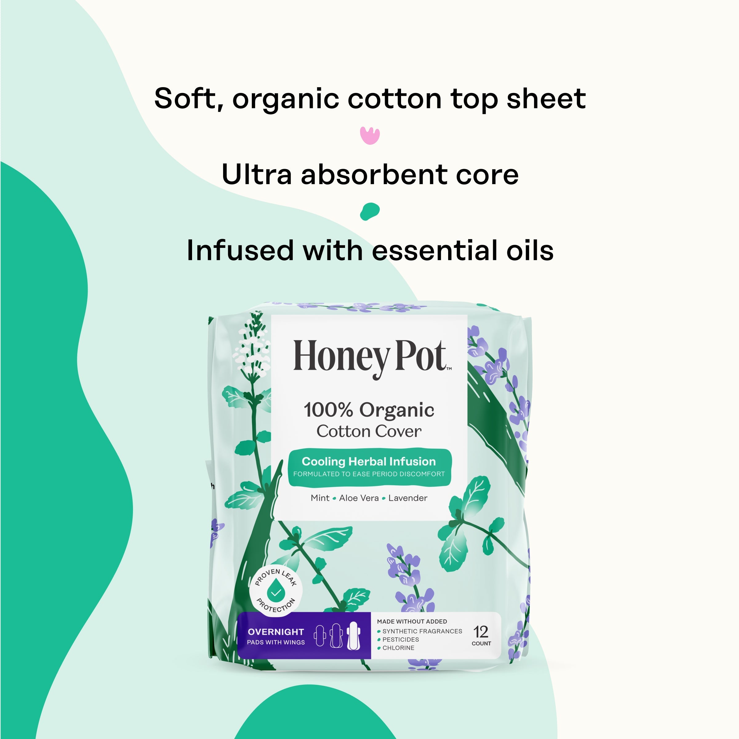 Organic Cotton Cover Cooling Herbal Infusion Overnight Pads (5R17)