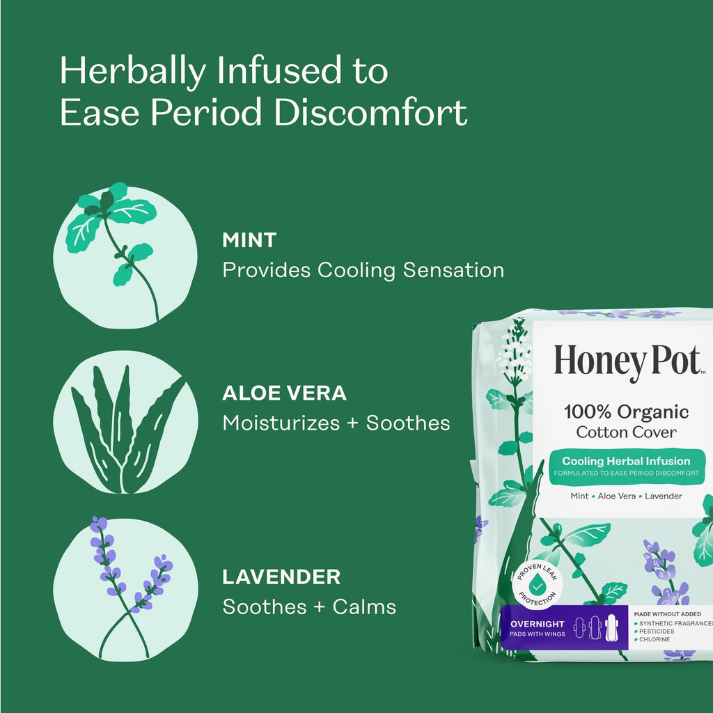 Organic Cotton Cover Cooling Herbal Infusion Overnight Pads (5R17)