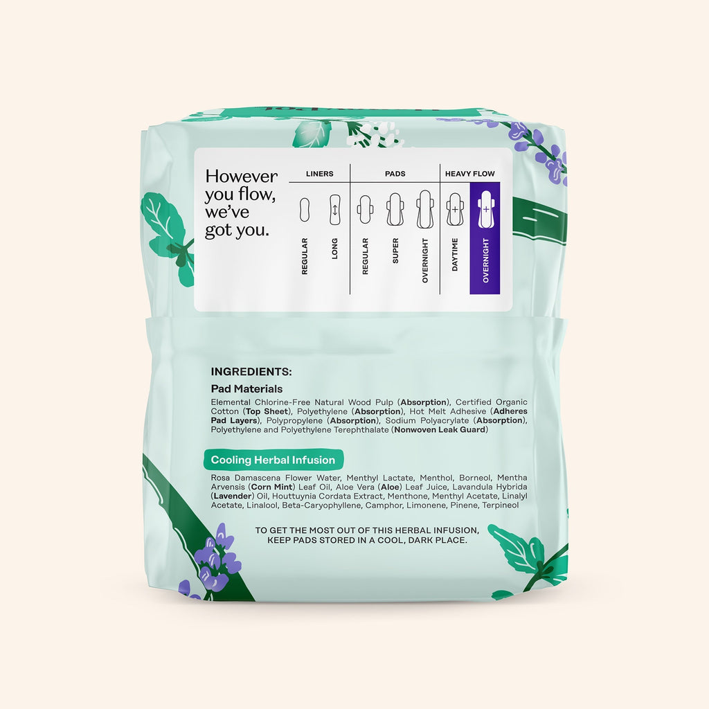 Organic Cotton Cover Cooling Herbal Infusion Heavy Flow Overnight Pads (KIDJ)