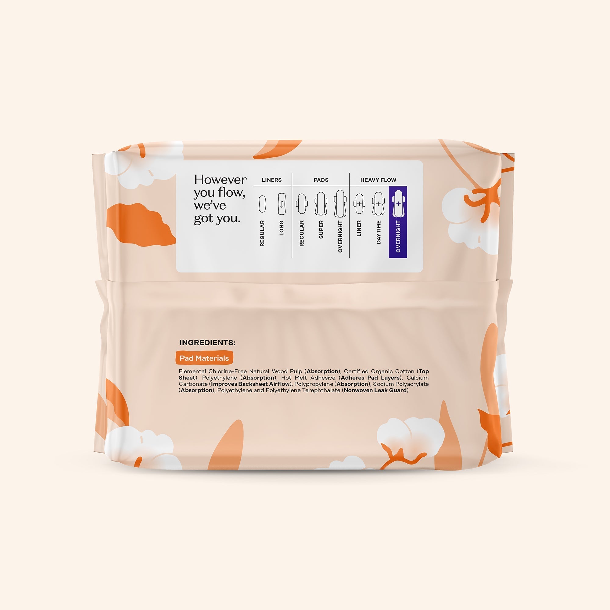 Organic Cotton Comfort Cover Heavy Flow Overnight Pads (67V7)