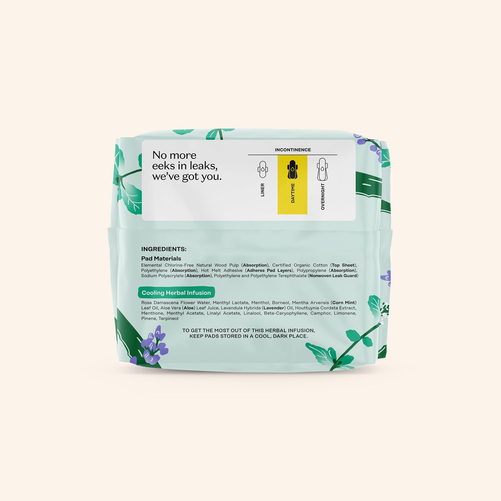 Incontinence Cooling Herbal Infusion 100% Organic Cotton Cover Daytime Pads (FIXG)