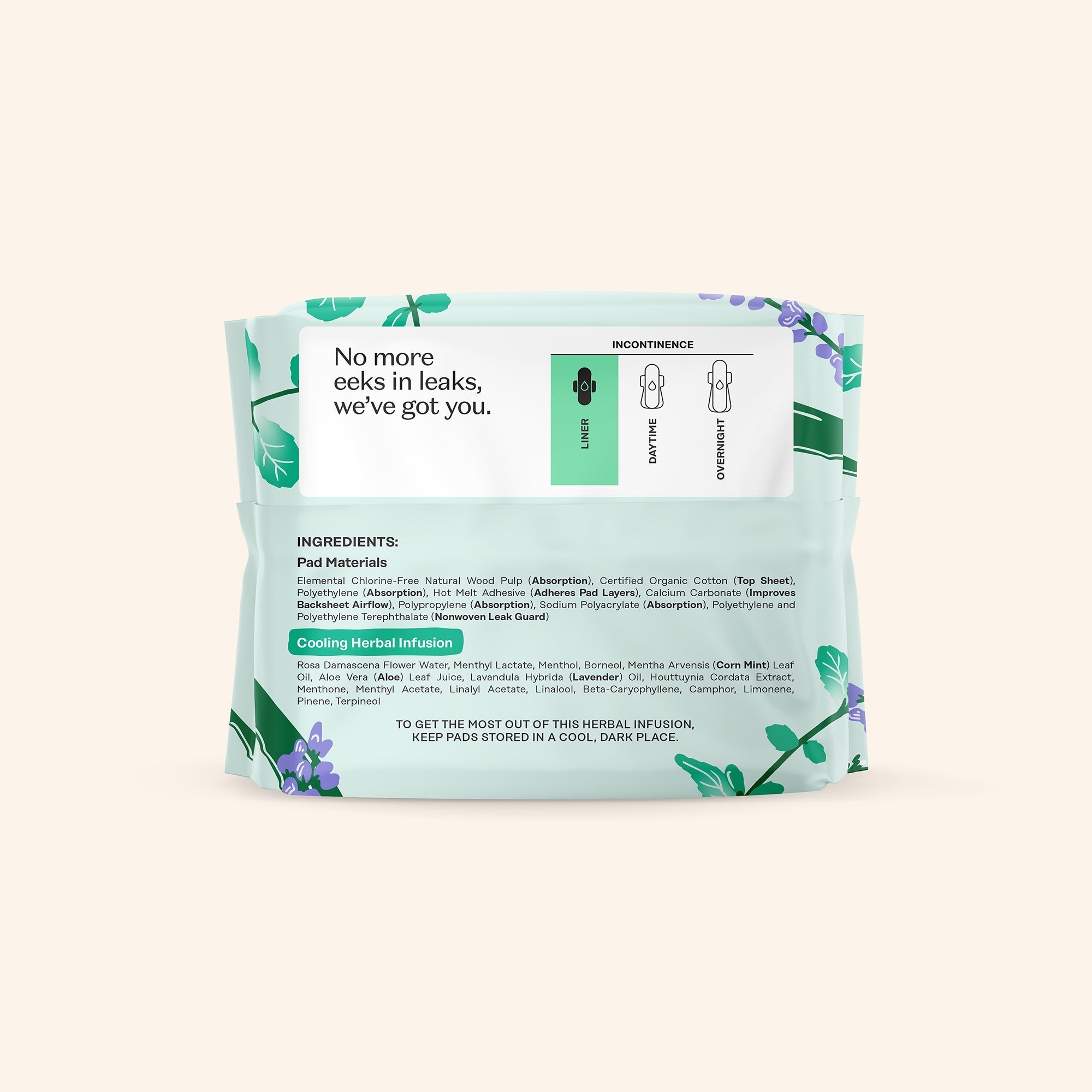 Incontinence Cooling Herbal Infusion 100% Organic Cotton Cover Liners (3JG2)