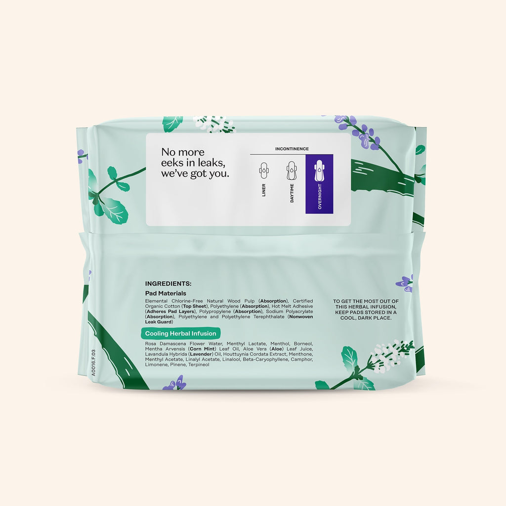 Incontinence Cooling Herbal Infusion 100% Organic Cotton Cover Nighttime Pads (K5LW)