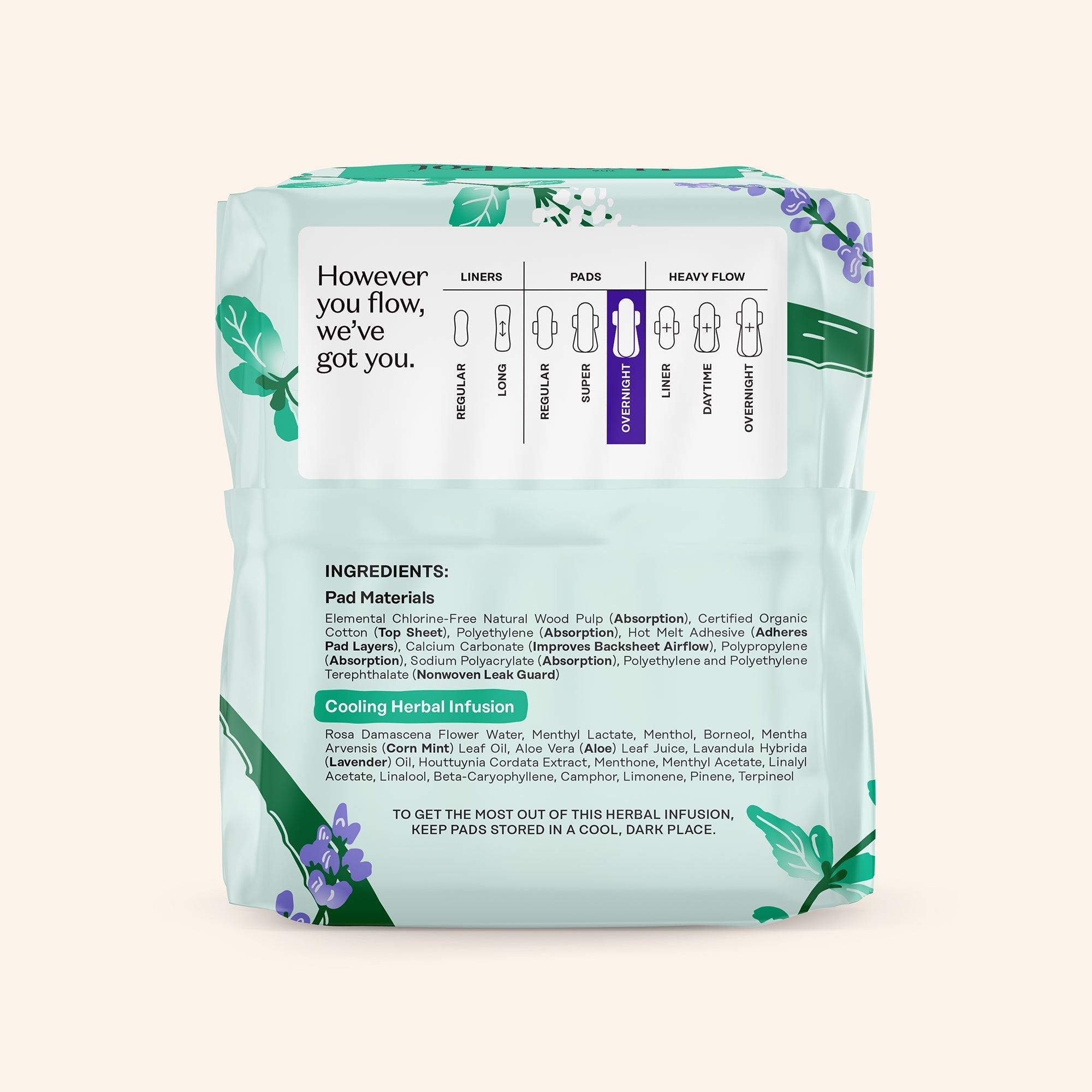 Organic Cotton Cover Cooling Herbal Infusion Overnight Pads (5R17)