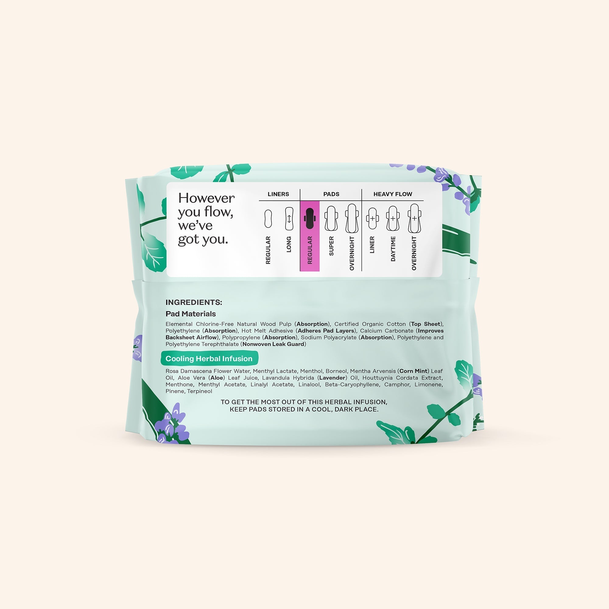 Organic Cotton Cover Cooling Herbal Infusion Regular Pads (XVDP)
