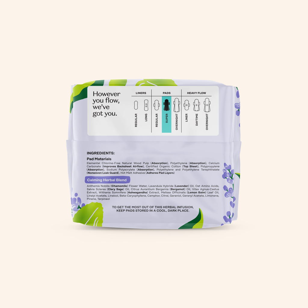 Organic Cotton Cover Calming Herbal Infusion Super Pads With Wings (HQTJ)