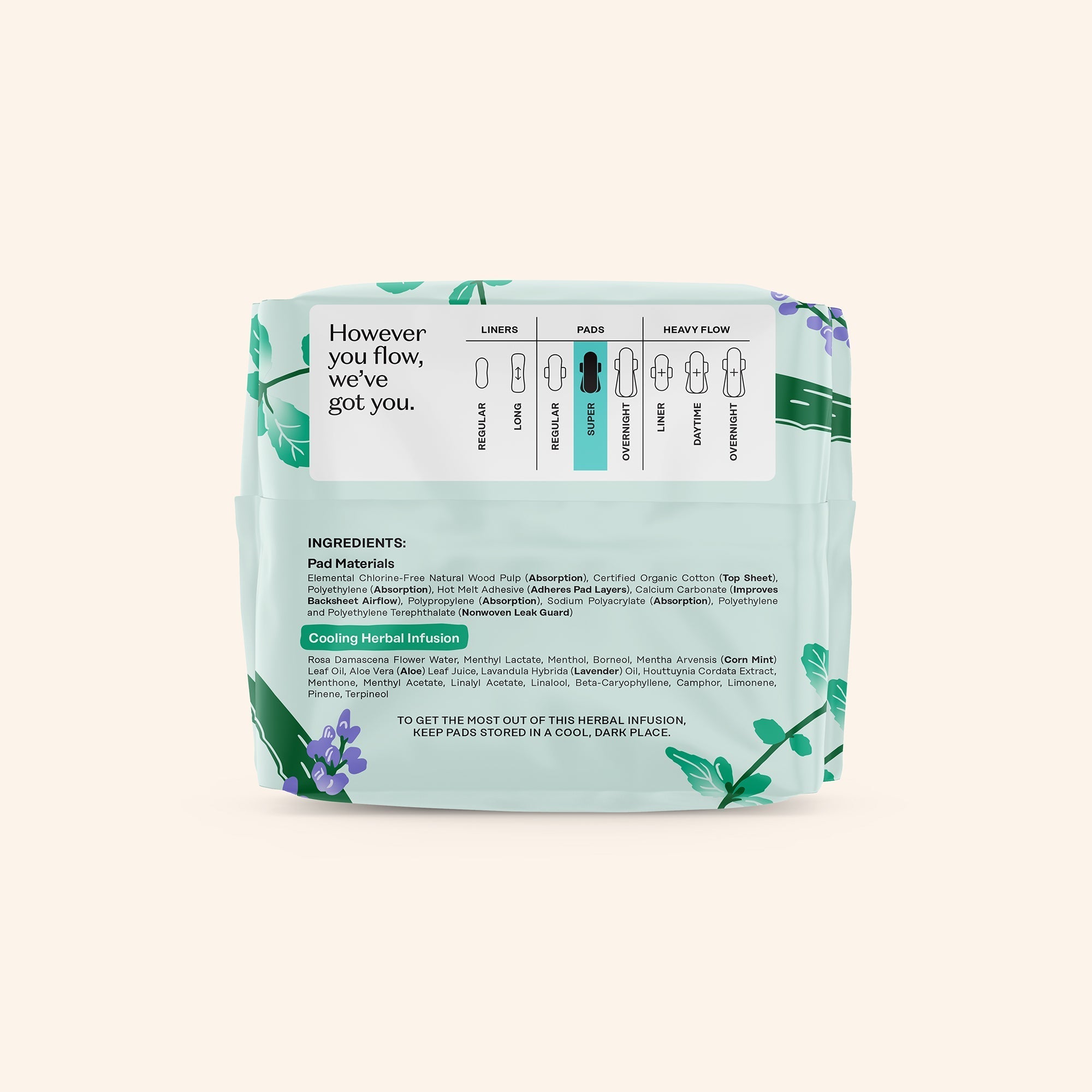 Organic Cotton Cover Cooling Herbal Infusion Super Pads (THVD)