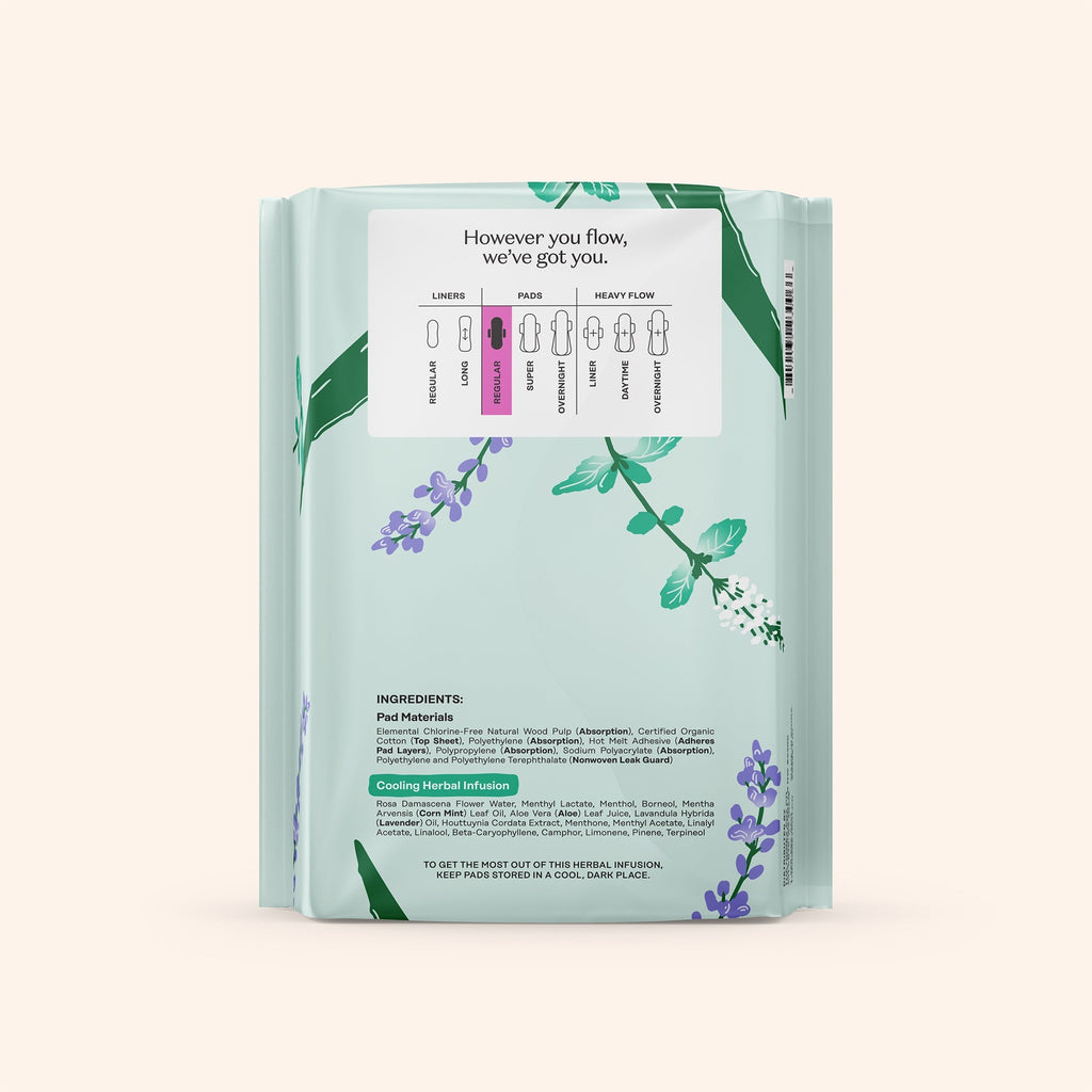 Organic Cotton Cooling Herbal Infusion Regular Pads — Medium Pack (75OP)