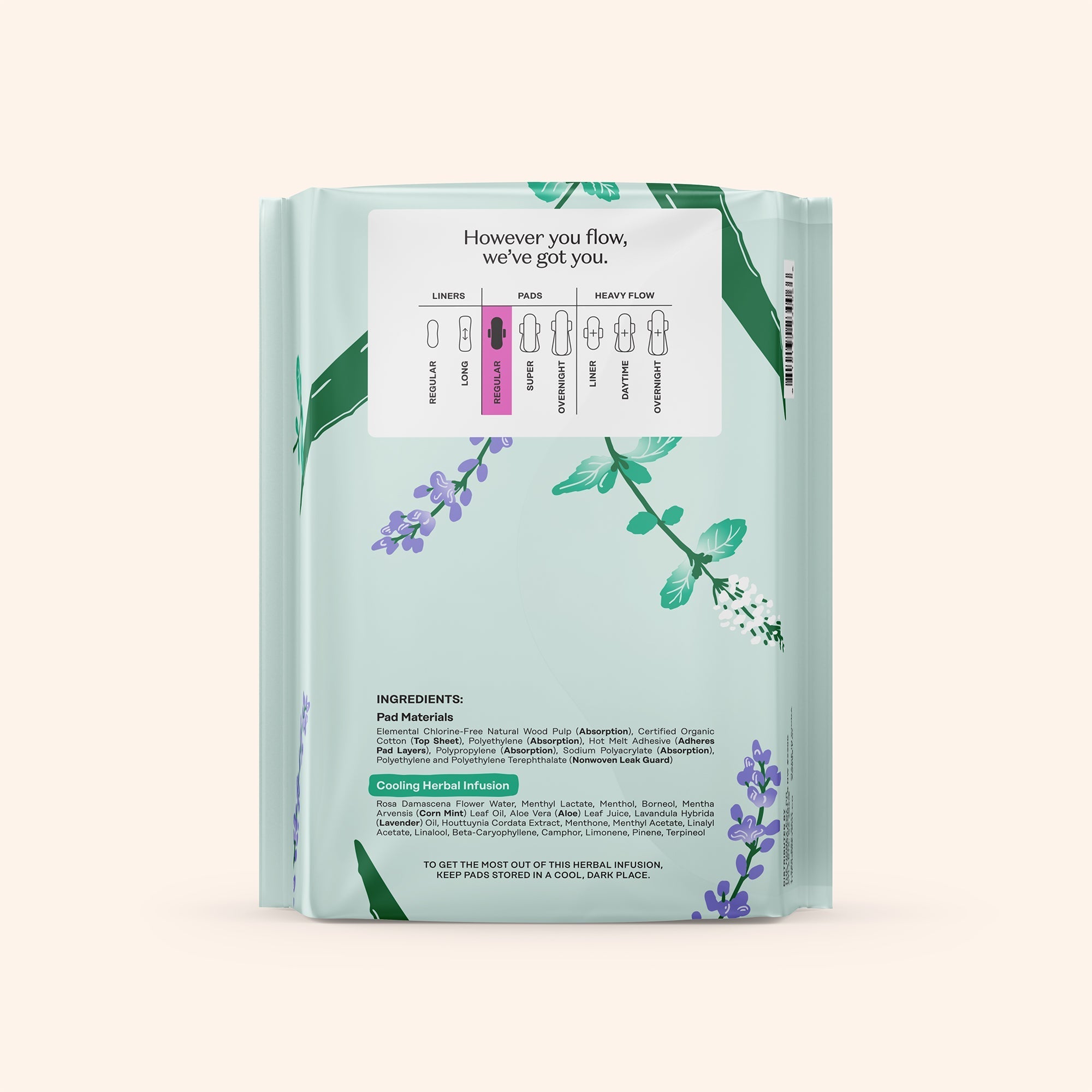 Organic Cotton Cooling Herbal Infusion Regular Pads — Medium Pack (75OP)