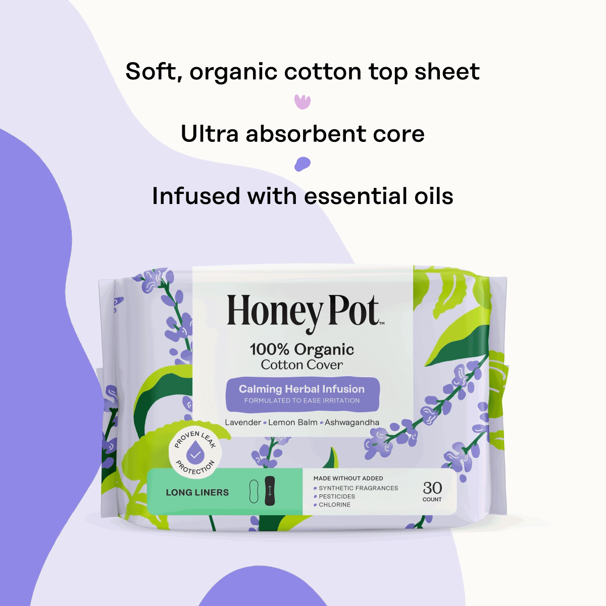Organic Cotton Cover Calming Herbal Infusion Long Liners (I683)