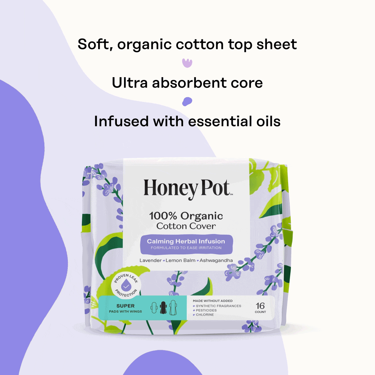 Organic Cotton Cover Calming Herbal Infusion Super Pads With Wings (HQTJ)