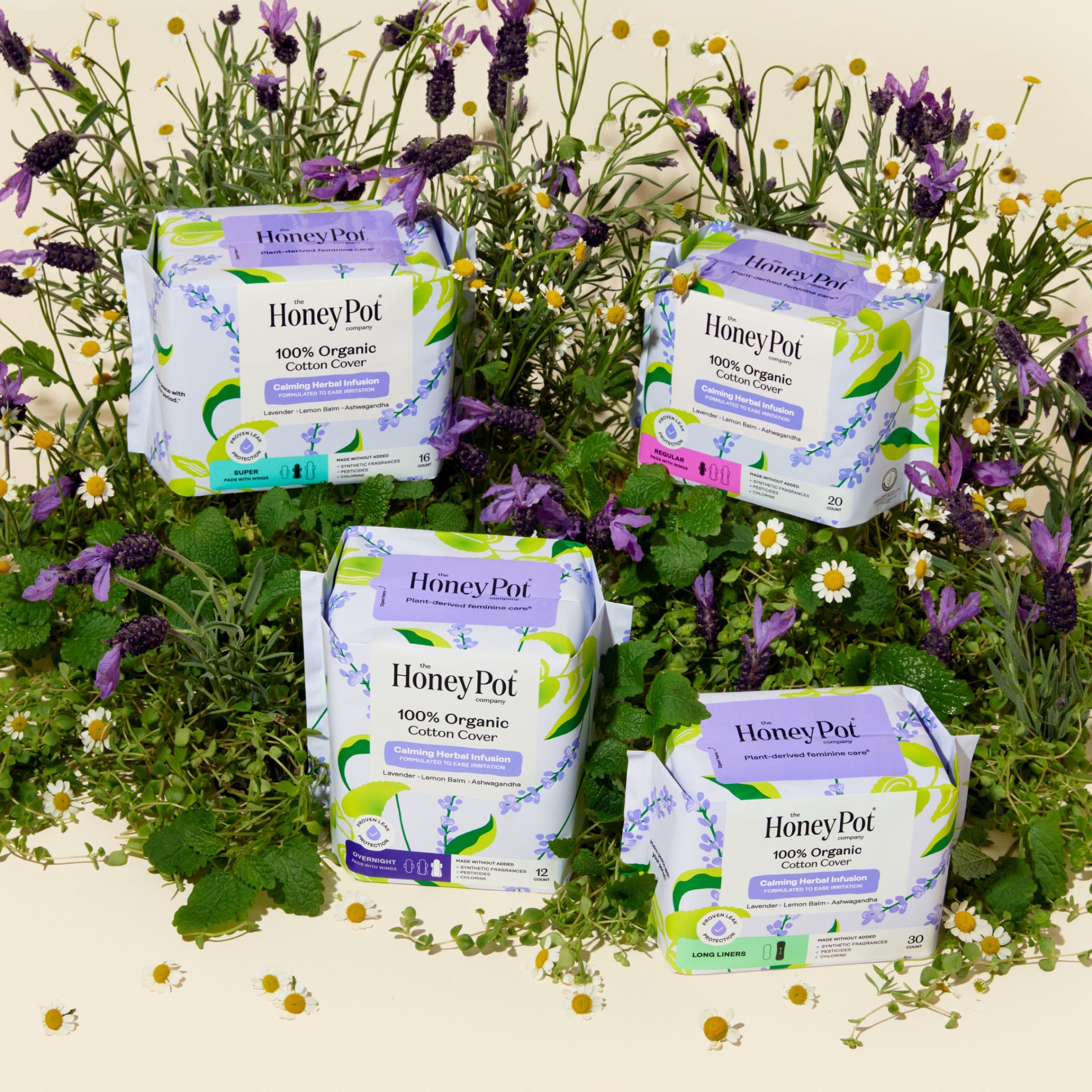 Organic Cotton Cover Calming Herbal Infusion Regular Pads With Wings (7N1F)