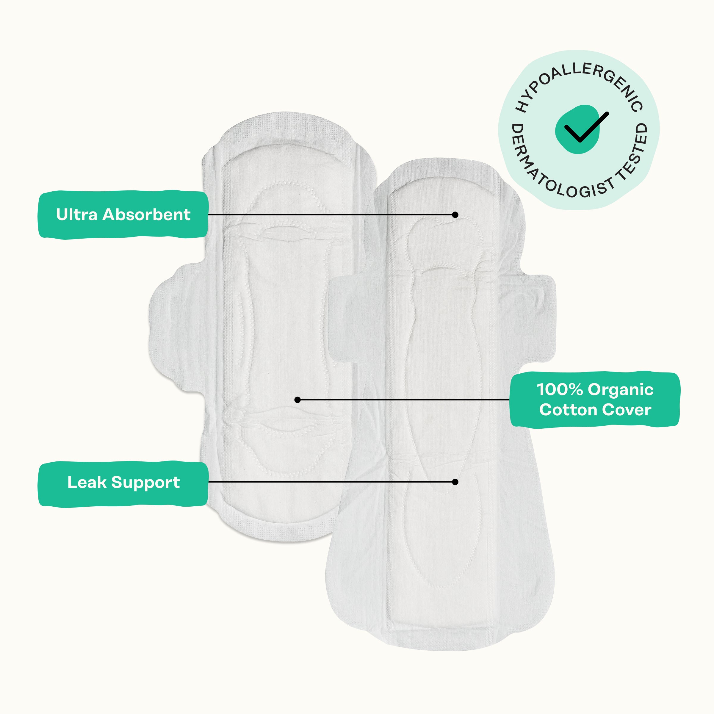 Organic Cotton Cover Cooling Regular Overnight Duo Pads (E1RG)