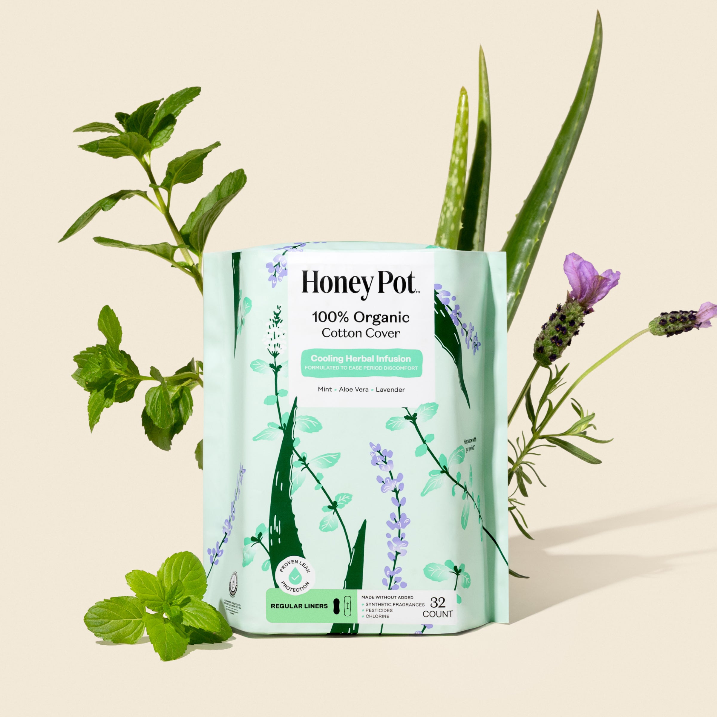 Organic Cotton Cooling Herbal Infusion Regular Liners — Medium Pack (M7UN)