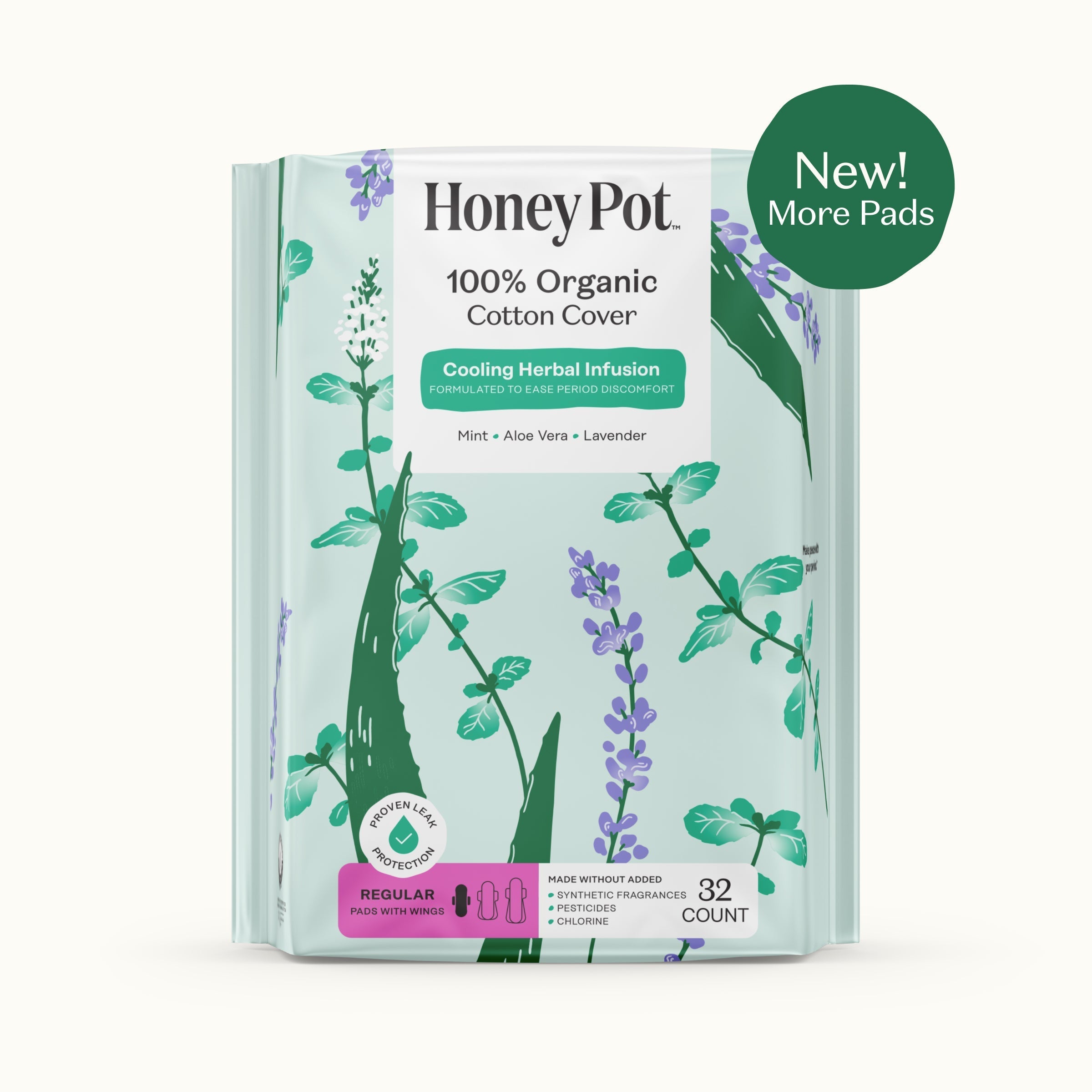 Organic Cotton Cooling Herbal Infusion Regular Pads — Medium Pack (75OP)