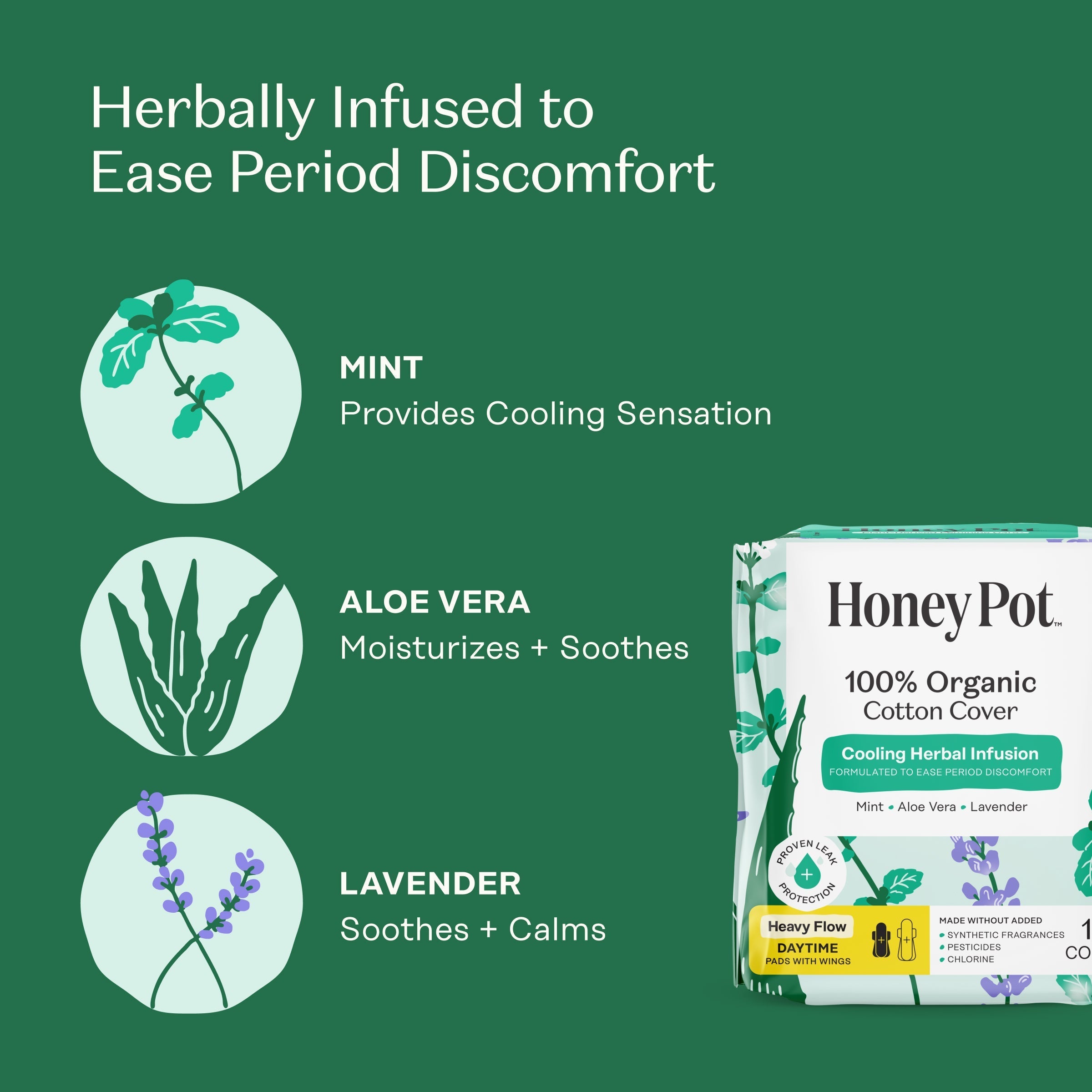 Organic Cotton Cover Cooling Herbal Infusion Heavy Flow Daytime Pads (OY7C)