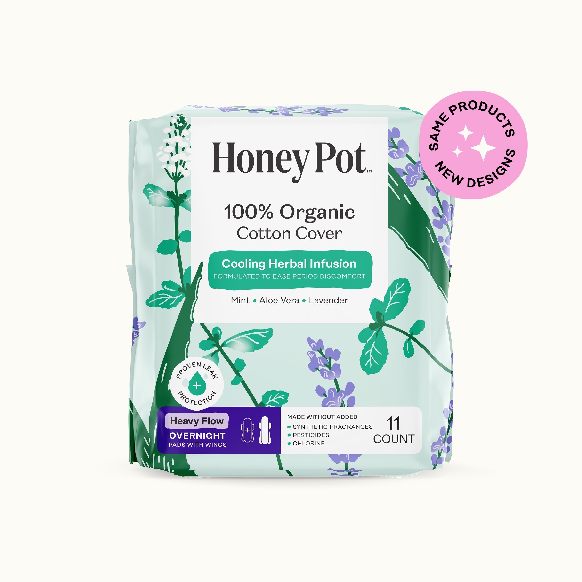 Organic Cotton Cover Cooling Herbal Infusion Heavy Flow Overnight Pads (KIDJ)