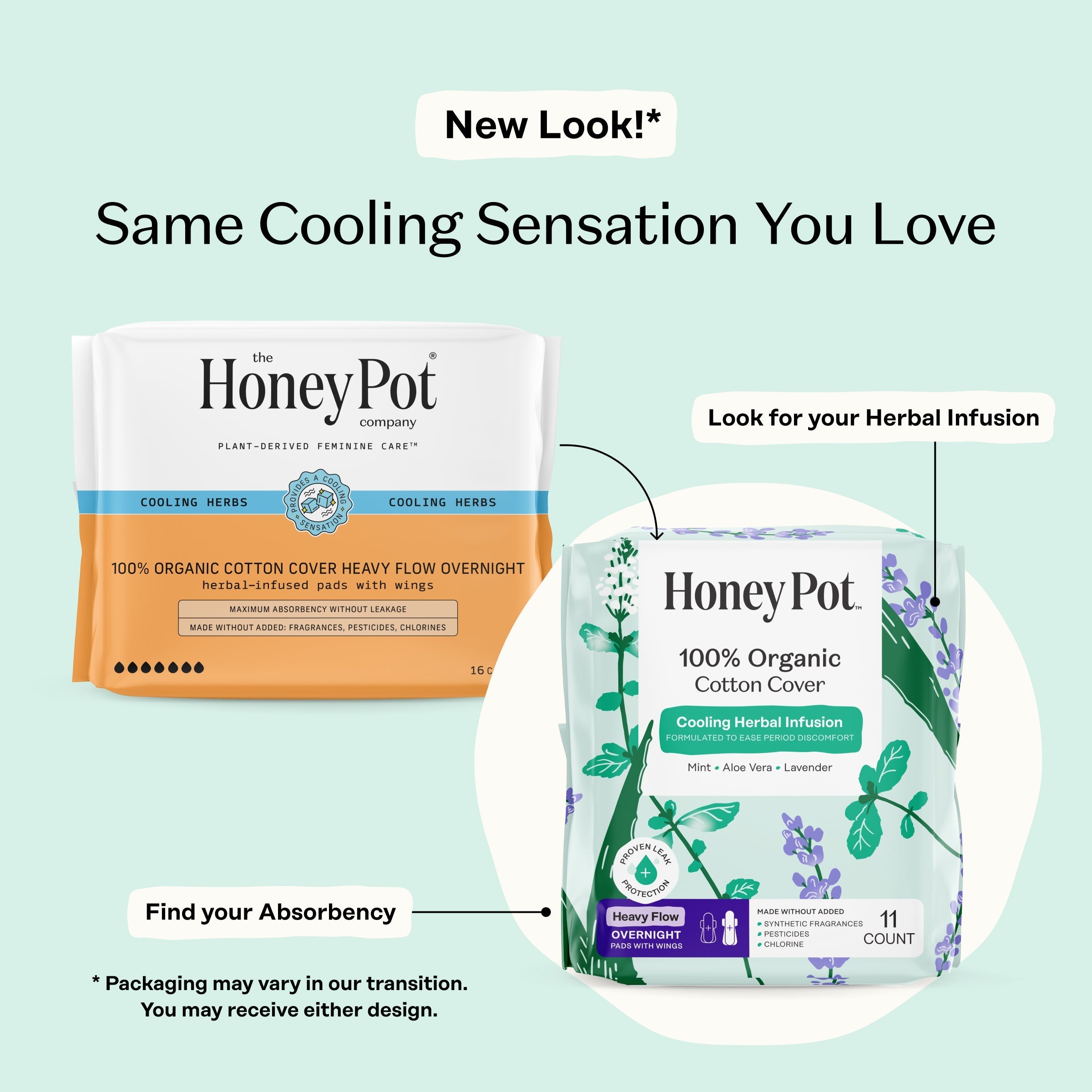 Organic Cotton Cover Cooling Herbal Infusion Heavy Flow Overnight Pads (KIDJ)