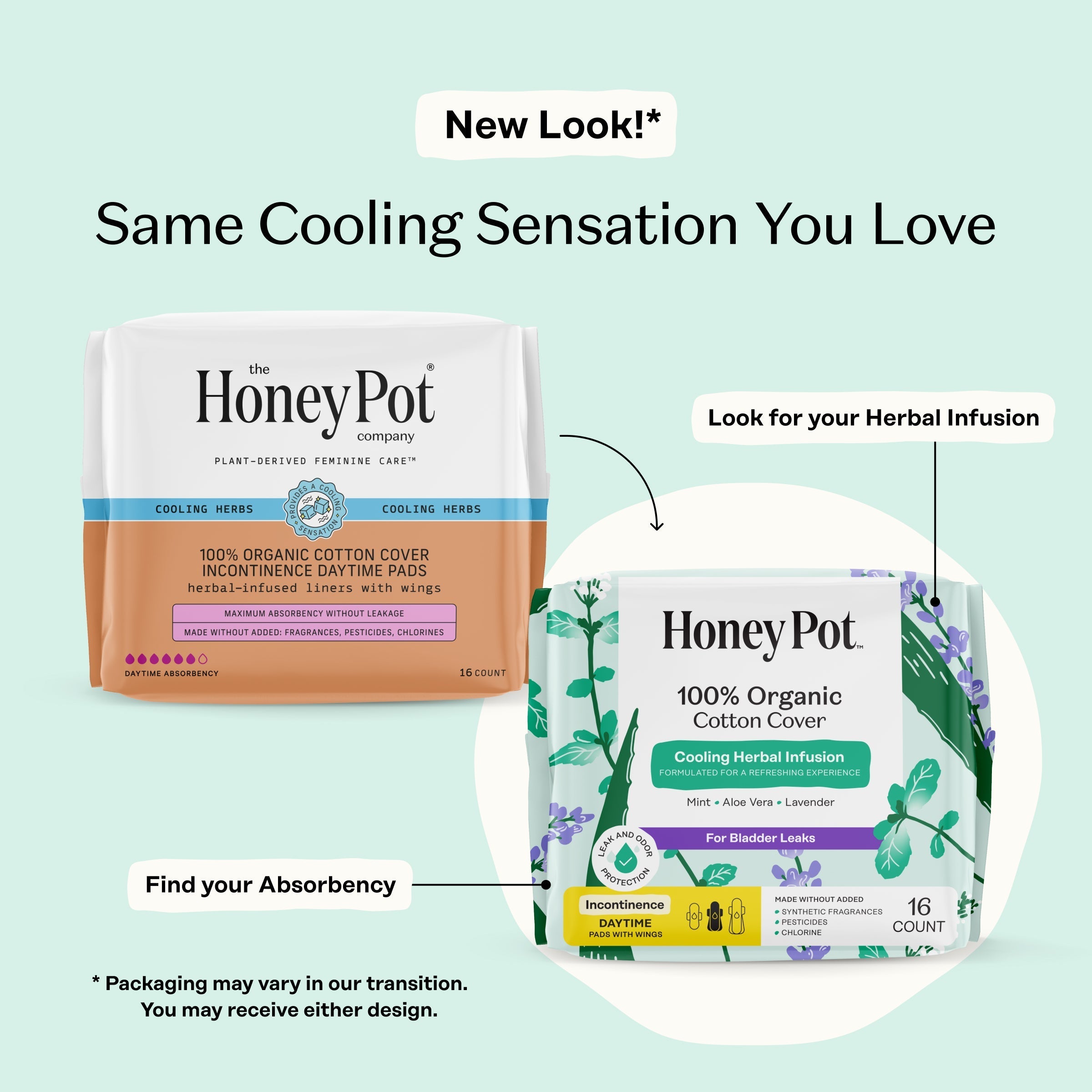 Incontinence Cooling Herbal Infusion 100% Organic Cotton Cover Daytime Pads (FIXG)