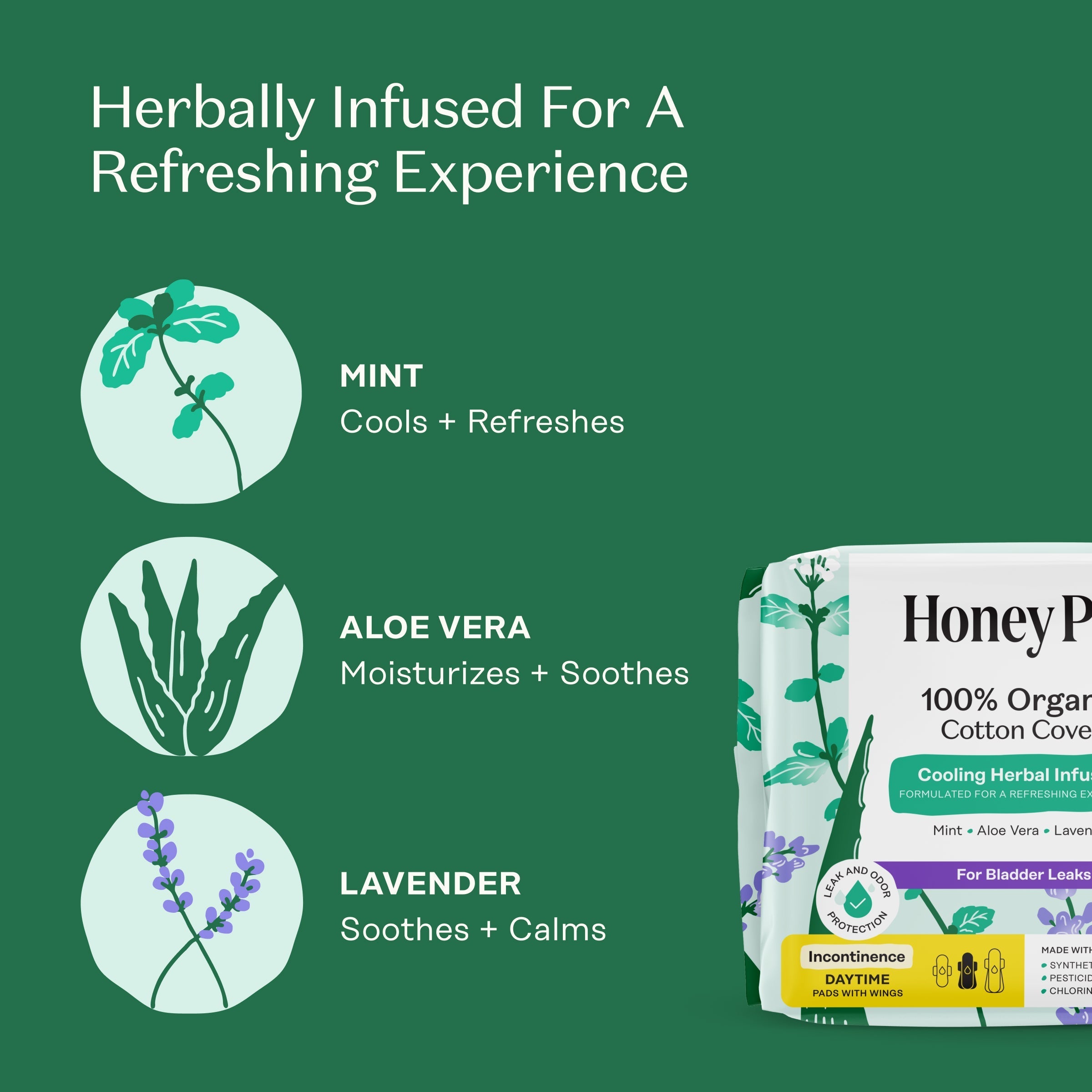 Incontinence Cooling Herbal Infusion 100% Organic Cotton Cover Daytime Pads (FIXG)