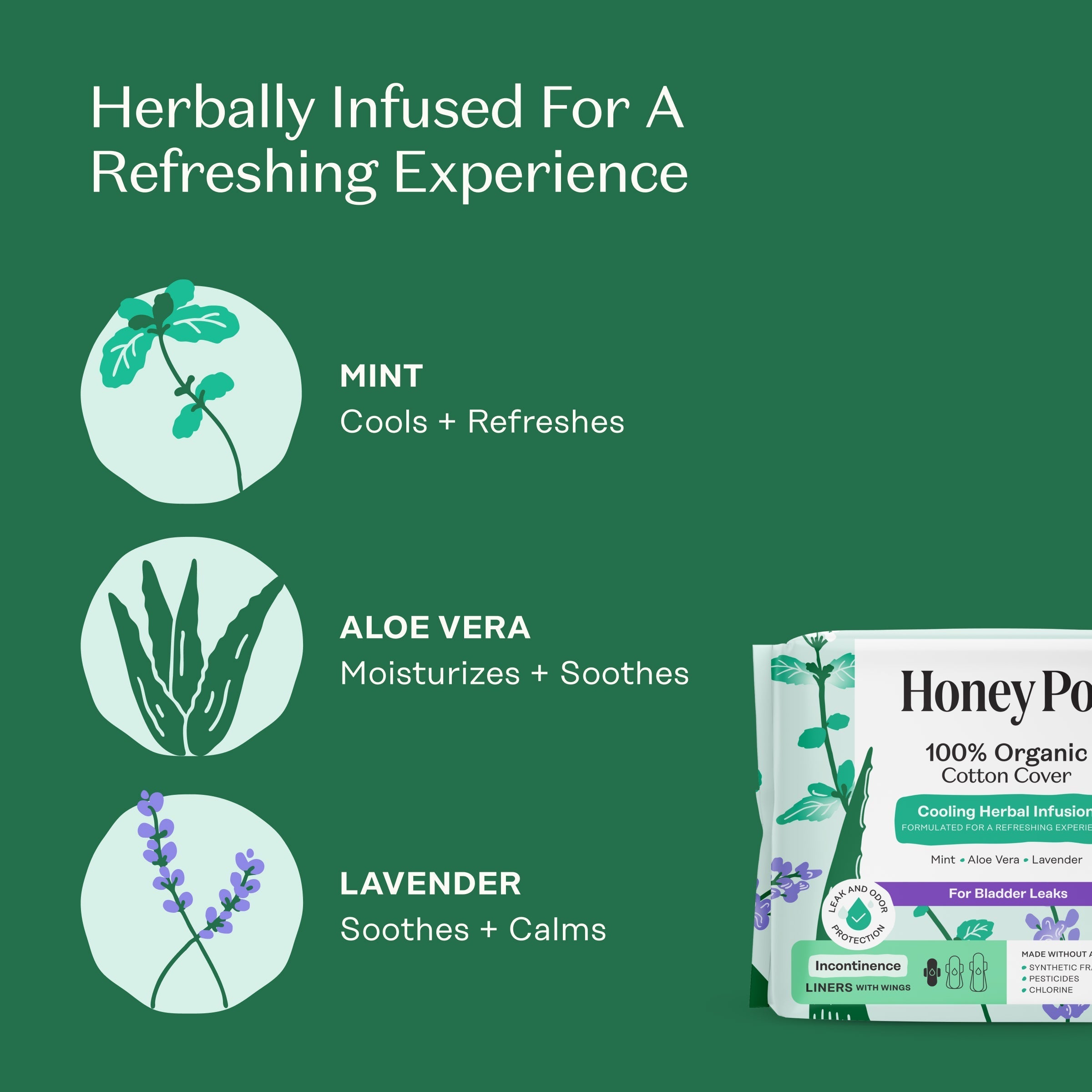 Incontinence Cooling Herbal Infusion 100% Organic Cotton Cover Liners (3JG2)