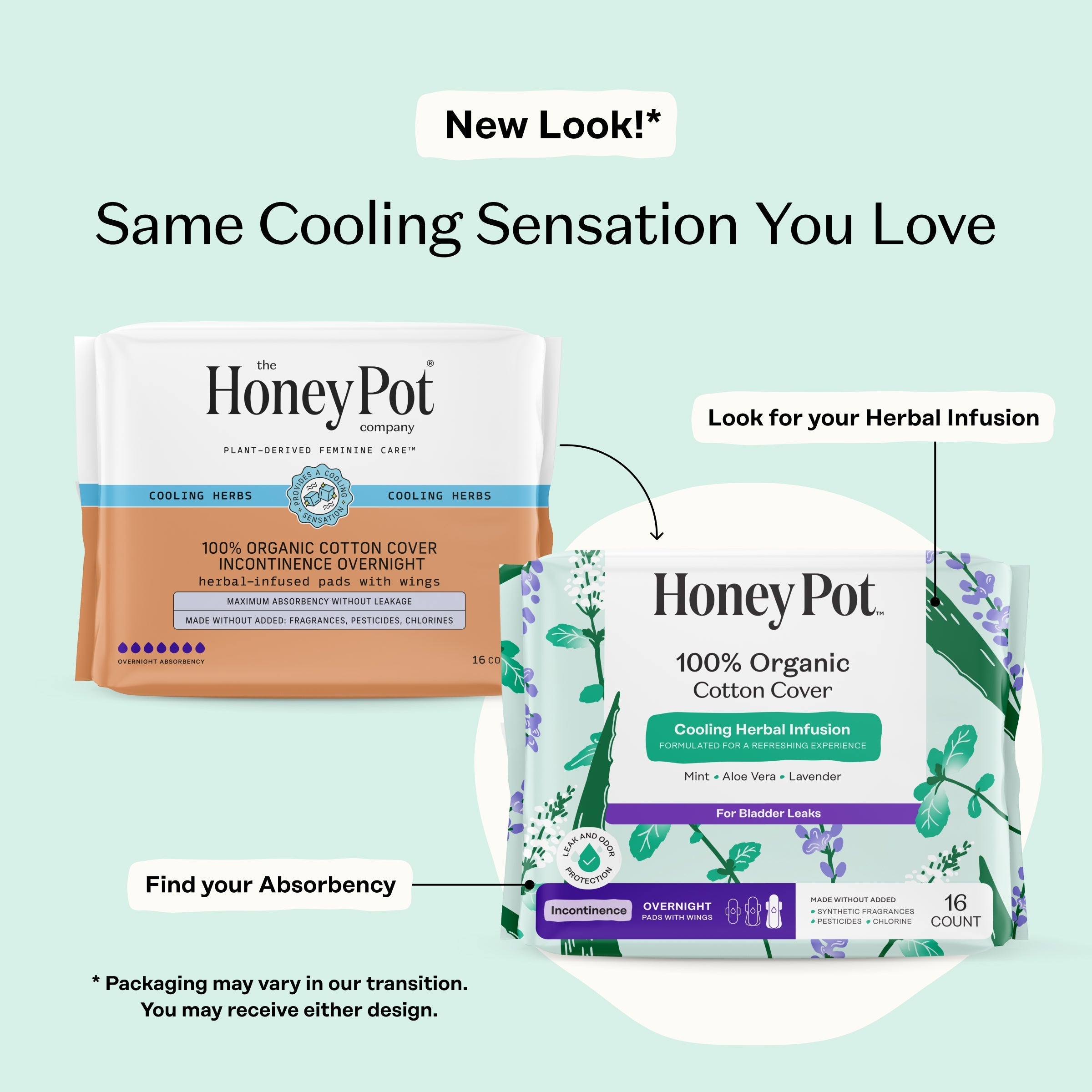 Incontinence Cooling Herbal Infusion 100% Organic Cotton Cover Nighttime Pads (XP70)