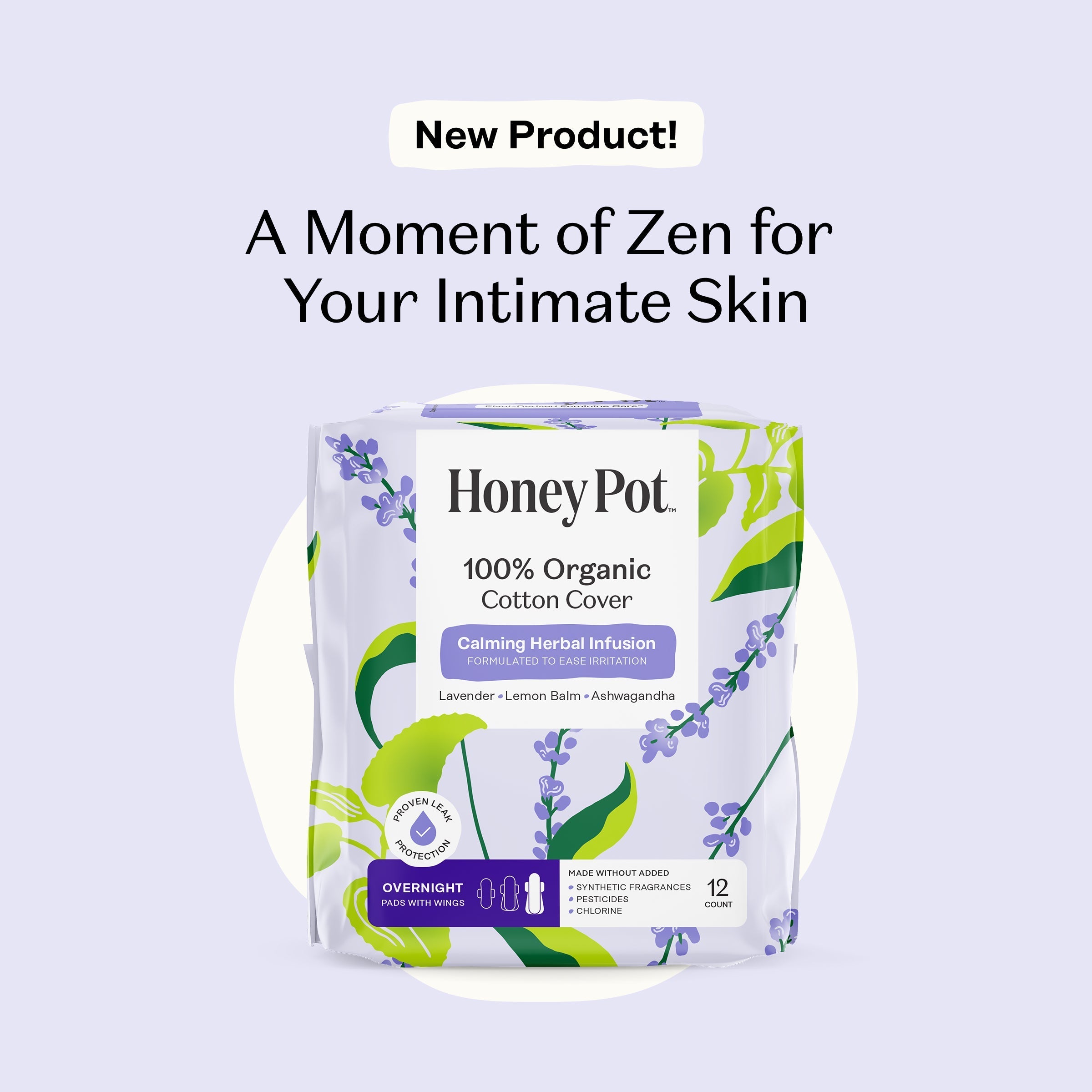 Organic Cotton Cover Calming Herbal Infusion Overnight Pads With Wings (OPSG)