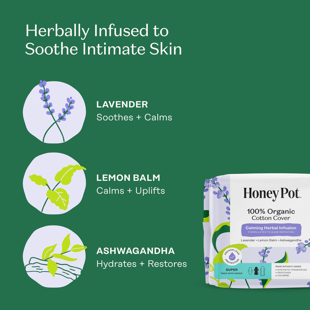 Organic Cotton Cover Calming Herbal Infusion Super Pads With Wings (HQTJ)
