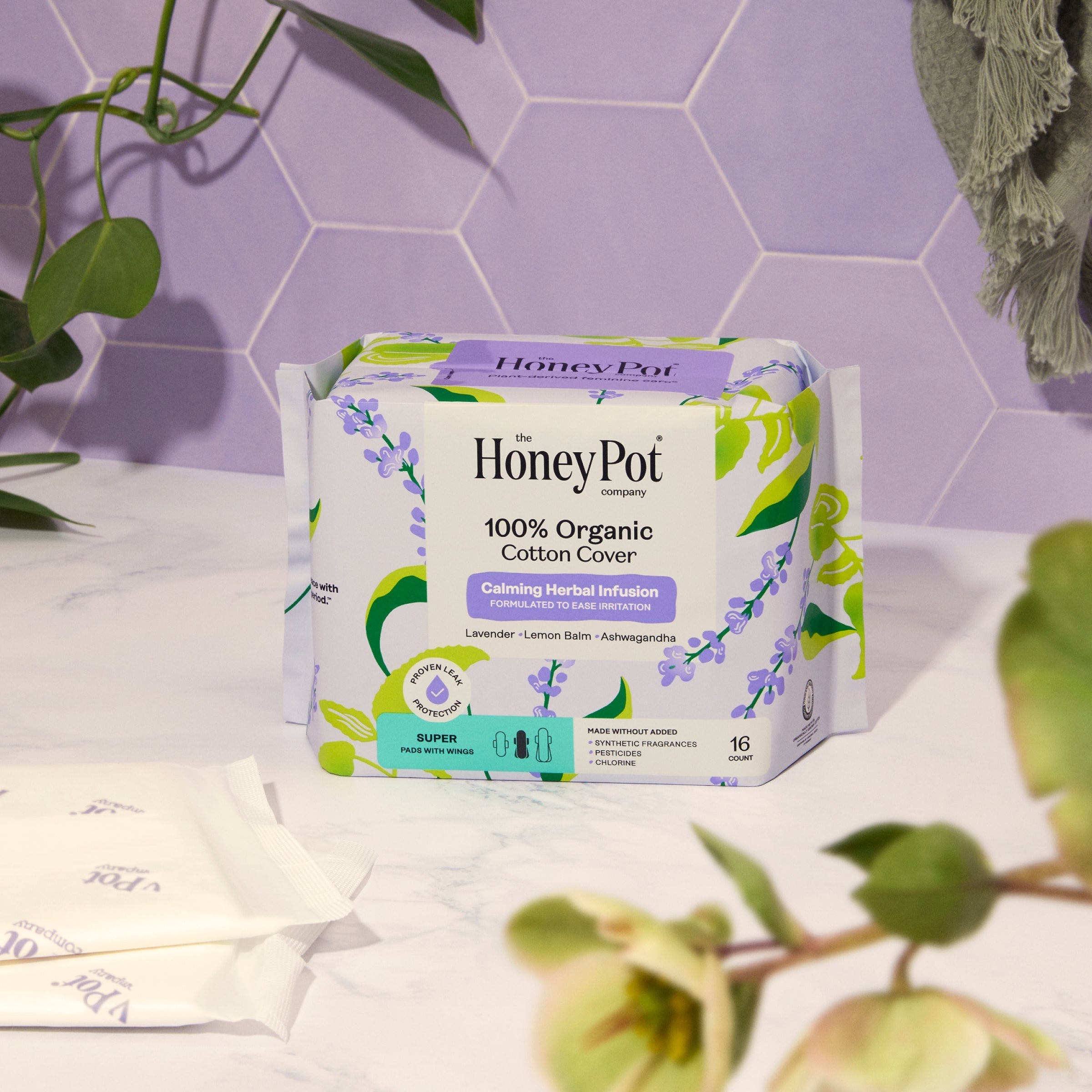 Organic Cotton Cover Calming Herbal Infusion Super Pads With Wings (HQTJ)