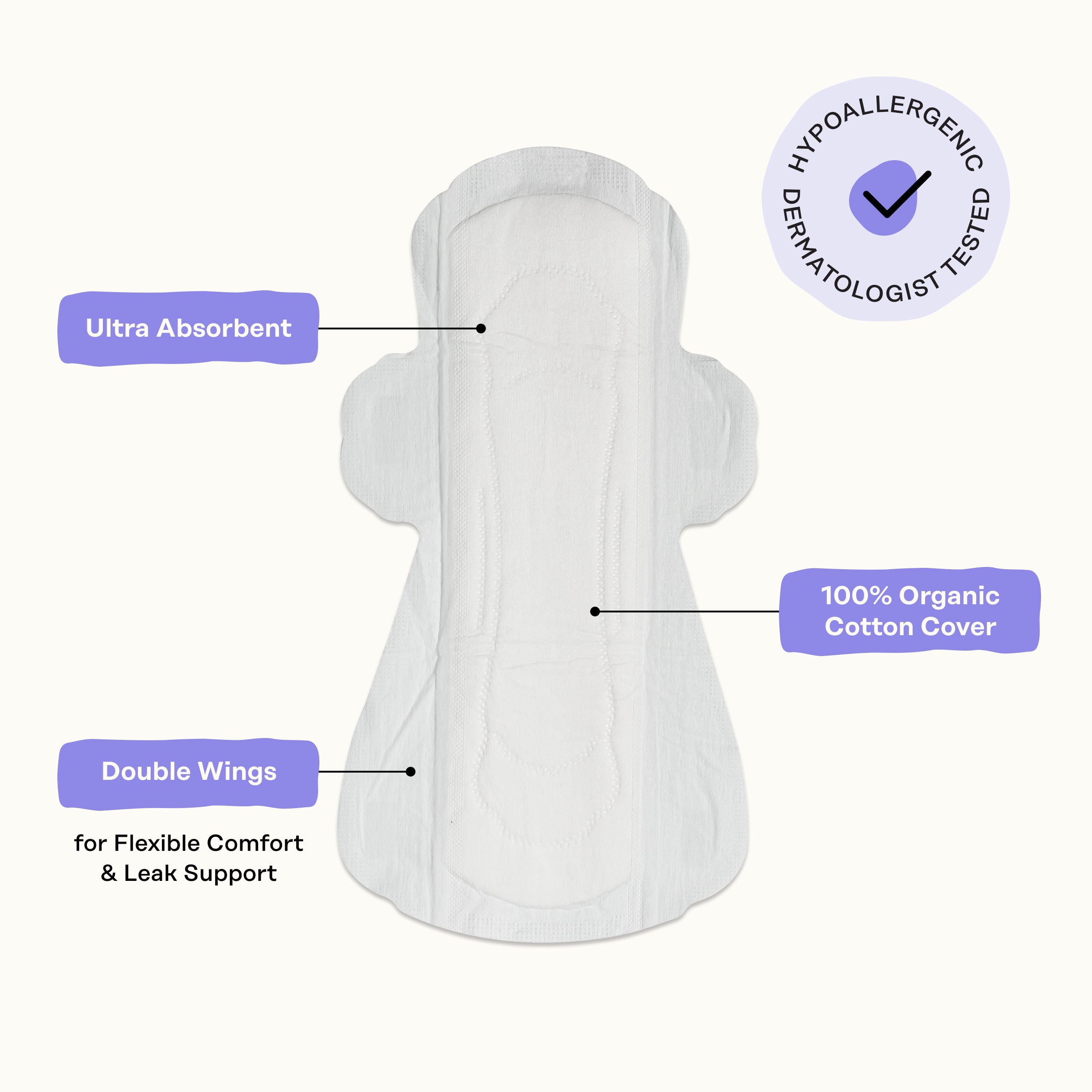 Organic Cotton Cover Calming Herbal Infusion Super Pads With Wings (HQTJ)